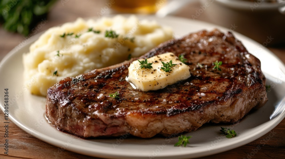 Mouthwatering steak dish with butter-basted flavors, Mouthwatering steak dish with butter-basted flavors,