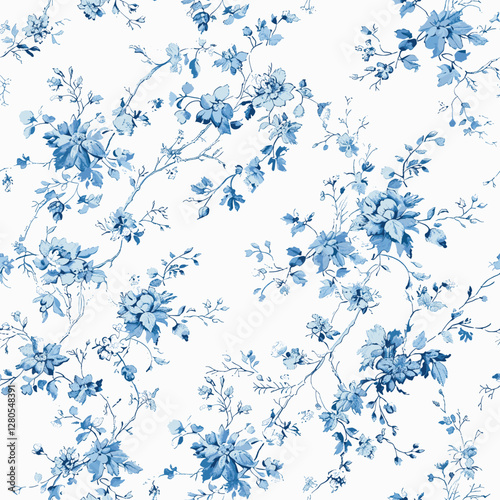 Toile de jouy Floral Blue Toile Chinoiseries Print Design Seamless Pattern 30