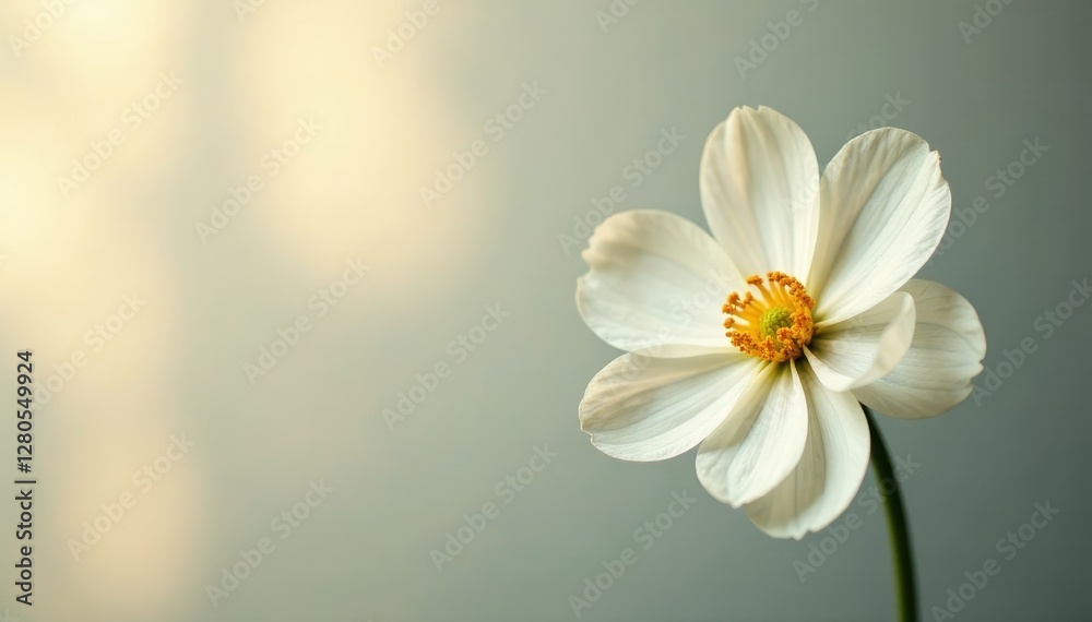 Single white flower on cream paper, soft light , design, art, floral photography Single white flower on cream paper, soft light , design, art, floral photography