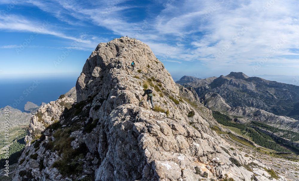 ascending to Penyal de Migdia, Puig major, Escorca, Natural area of the Serra de Tramuntana., Majorca, Balearic Islands, Spain ascending to Penyal de Migdia, Puig major, Escorca, Natural area of the Serra de Tramuntana., Majorca, Balearic Islands, Spain