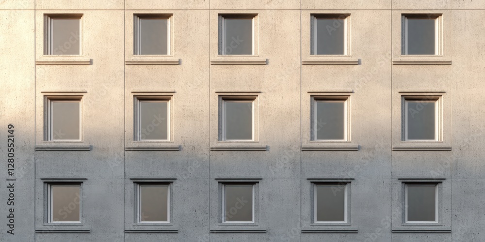 Obraz premium Modern Architectural Concrete Wall with Symmetrical Windows Design