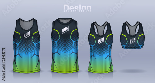 Sleeveless shirt sport design template, jersey mockup for Men's and Women's, Running singlet, basketball Tank top.
