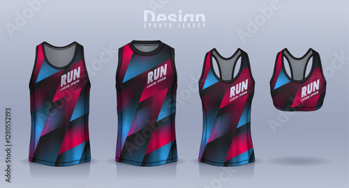 Sleeveless shirt sport design template, jersey mockup for Men's and Women's, Running singlet, basketball Tank top.