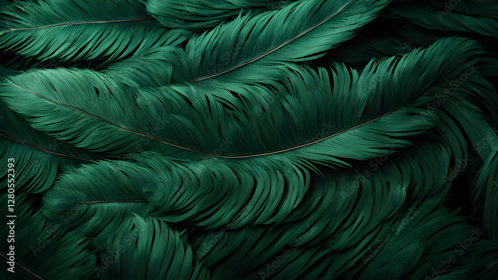 A close up of green feathers with gold accents A close up of green feathers with gold accents