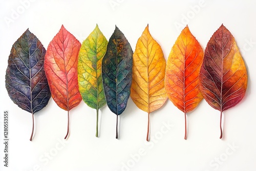 Collection of Colorful Autumn Leaves Arranged in a Vibrant Display Showcasing...