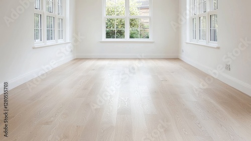 Wallpaper Mural Bright sunlit room, oak floor, white walls, windows, new home interior design Torontodigital.ca