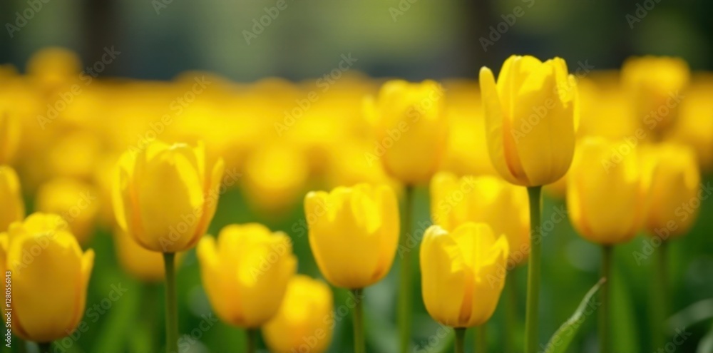 Vibrant yellow tulips diagonally across field, fresh, diagonal, flowers Vibrant yellow tulips diagonally across field, fresh, diagonal, flowers