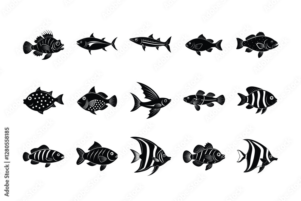 Obraz premium Fish silhouette vector bundle 