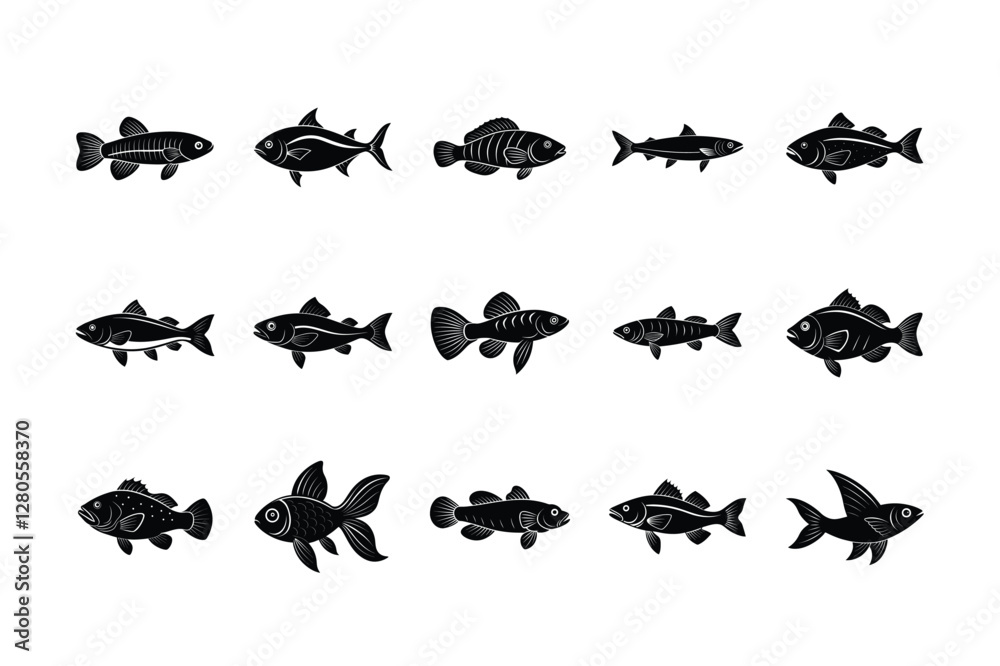 Obraz premium Fish silhouette vector bundle 
