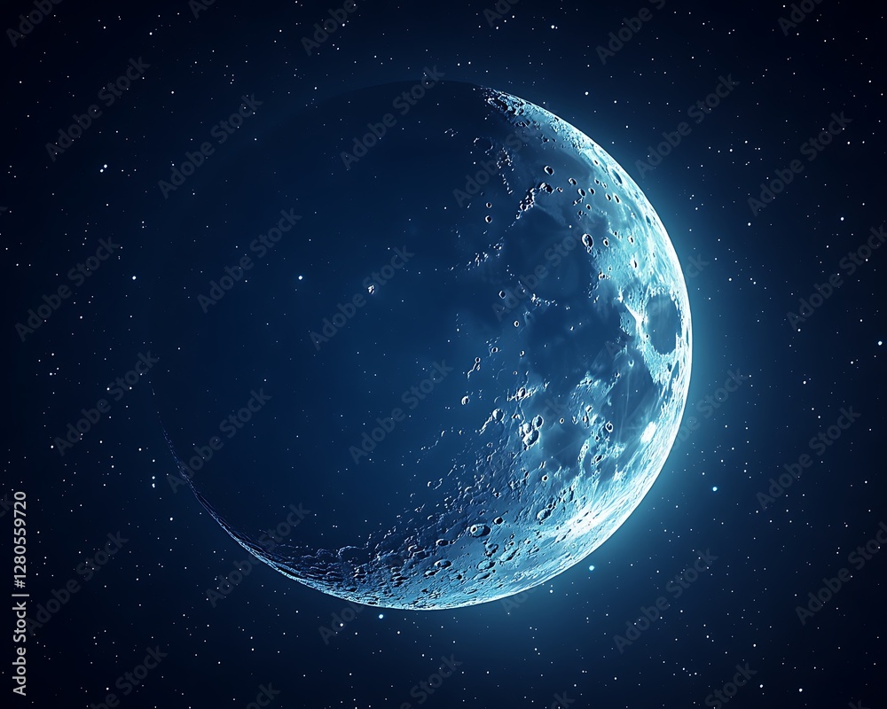 Naklejka premium Crescent Moon in Starry Night Sky