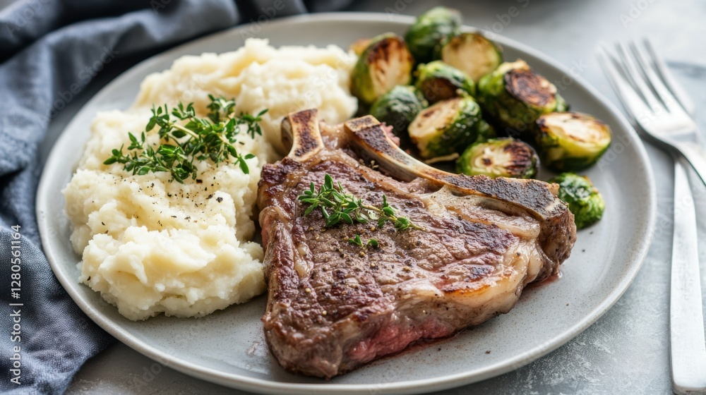 T-bone steak cooked to a tender pink center, T-bone steak cooked to a tender pink center,