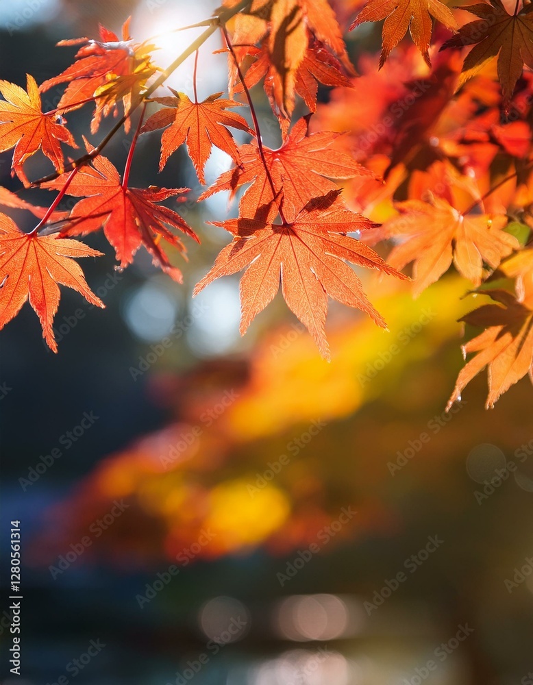 Beautiful maple leaves in autumn sunny day in foreground and blurry background No people, close up, copy space, macro shot. Beautiful maple leaves in autumn sunny day in foreground and blurry background No people, close up, copy space, macro shot.