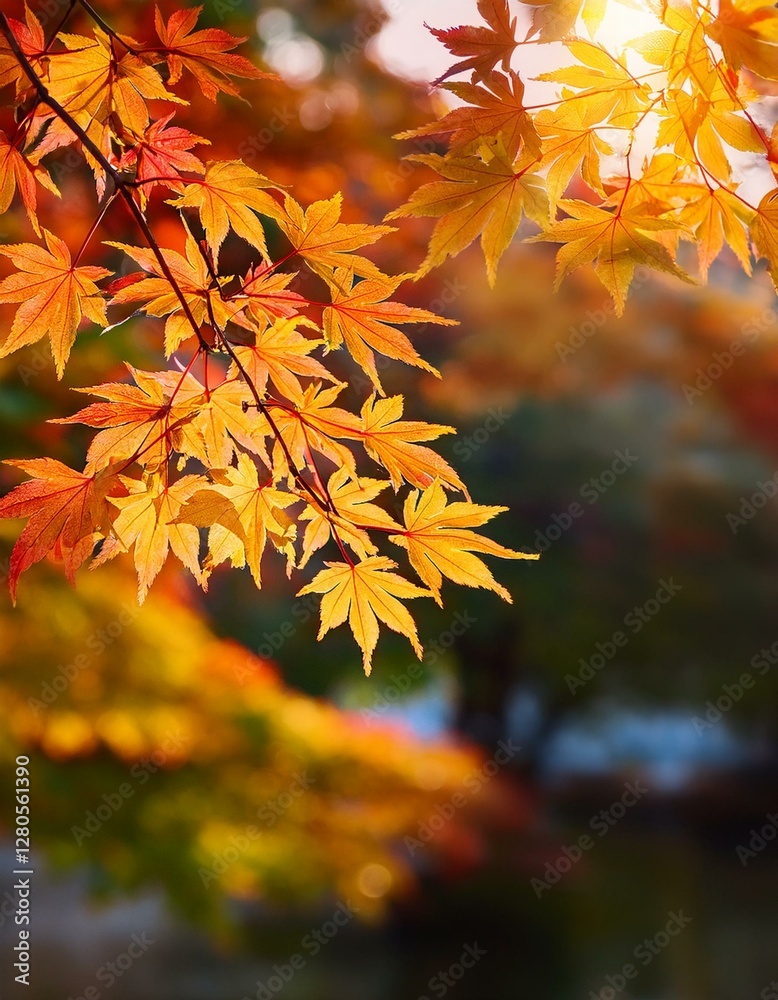 Beautiful maple leaves in autumn sunny day in foreground and blurry background No people, close up, copy space, macro shot. Beautiful maple leaves in autumn sunny day in foreground and blurry background No people, close up, copy space, macro shot.