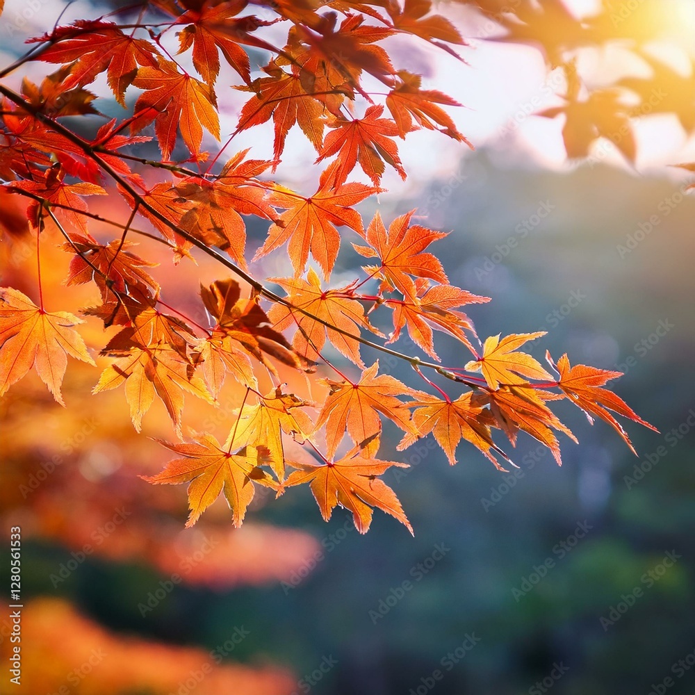Beautiful maple leaves in autumn sunny day in foreground and blurry background No people, close up, copy space, macro shot. Beautiful maple leaves in autumn sunny day in foreground and blurry background No people, close up, copy space, macro shot.