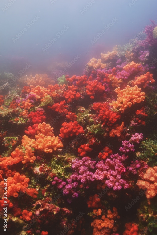 Naklejka premium Vibrant underwater scene filled with colorful corals and marine