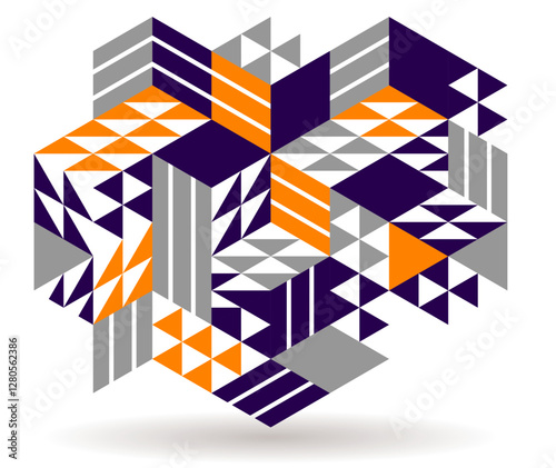Abstract vector art with 3D isometric cubes geometric background, op art blocks with different forms isolated, polygonal graphic design, cubical theme.