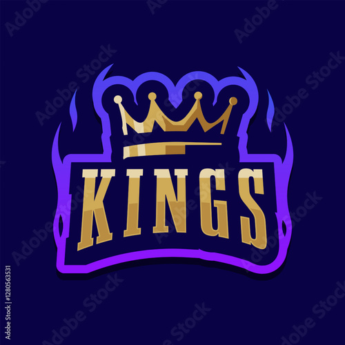 King crown with fire logo design for sports