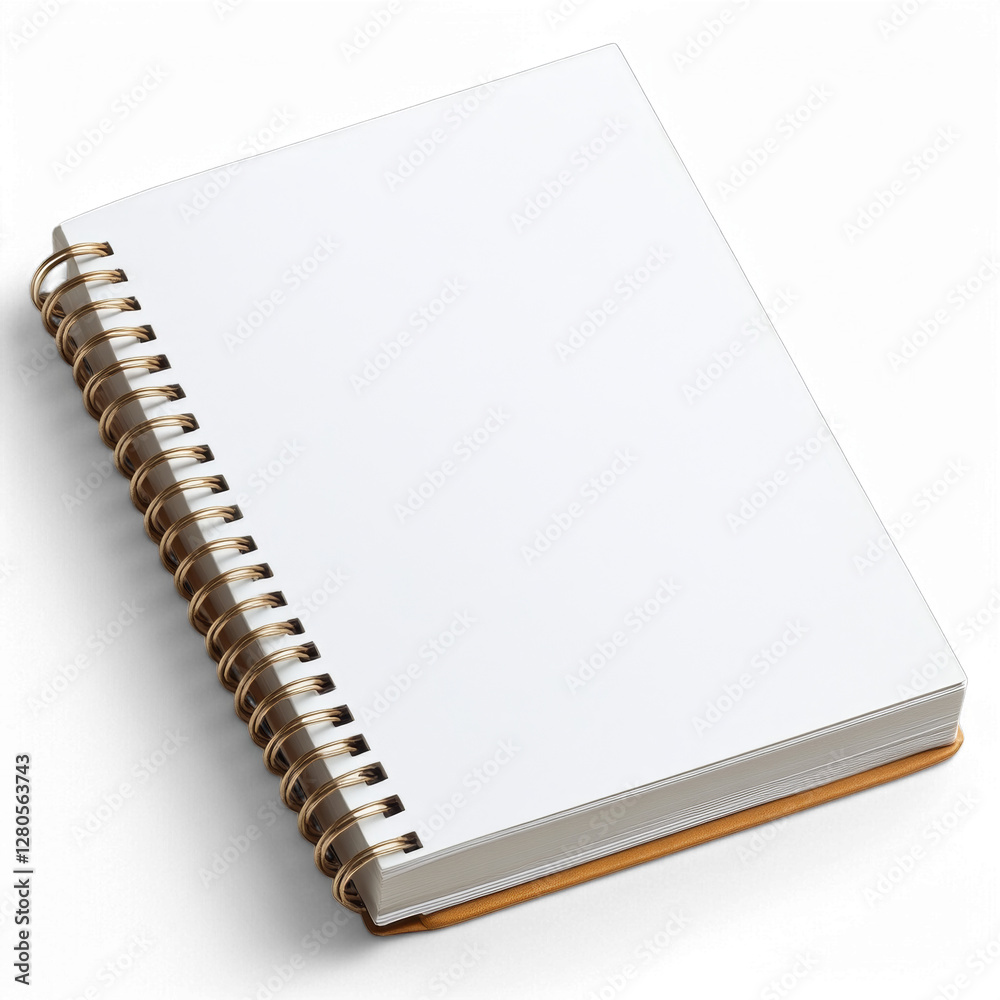 Blank spiral notebook with white pages and brown cover on transparent background Blank spiral notebook with white pages and brown cover on transparent background