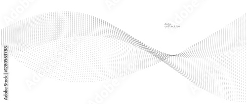 Grey airy particles flow vector design, abstract background with wave of flowing dots array, digital futuristic illustration, nano technology theme.