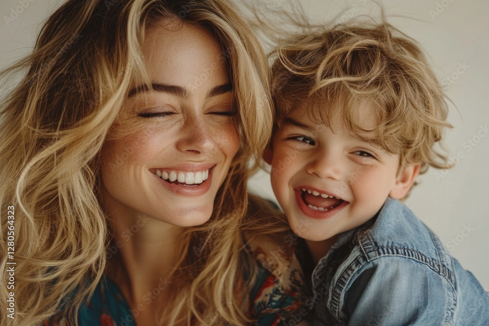 A happy mother and son embrace, sharing a joyful moment of love and connection. A happy mother and son embrace, sharing a joyful moment of love and connection.