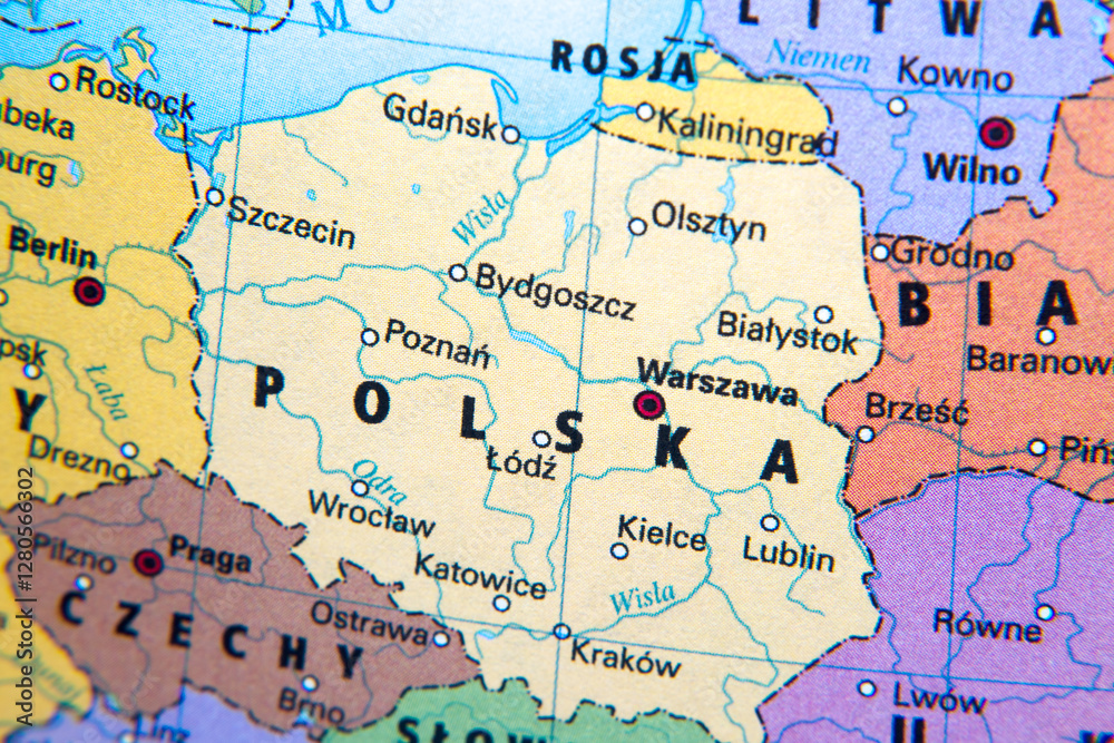 Poland on the map, borders.