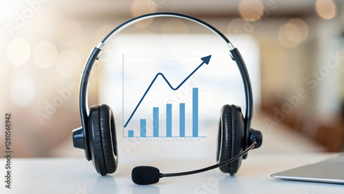 Headset with Chart Showing Growth and Success in Business Communication Environment