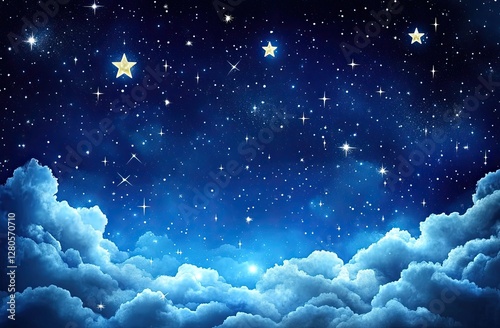 Starry night sky, clouds, peaceful, tranquil