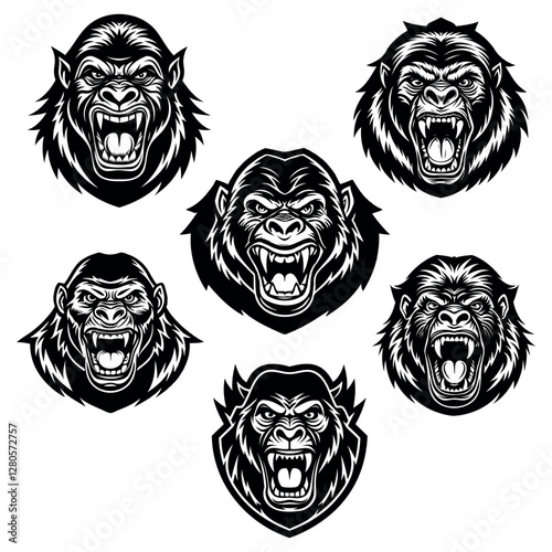 
contour icon, logo of a gorilla head with a grin in black color