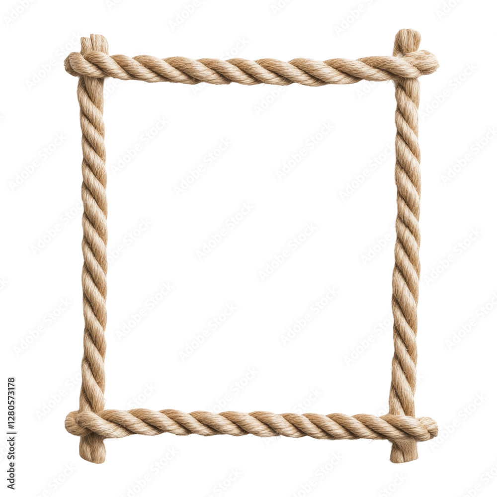 Natural twisted rope frame with rectangular shape and rustic accents for decorative display Natural twisted rope frame with rectangular shape and rustic accents for decorative display
