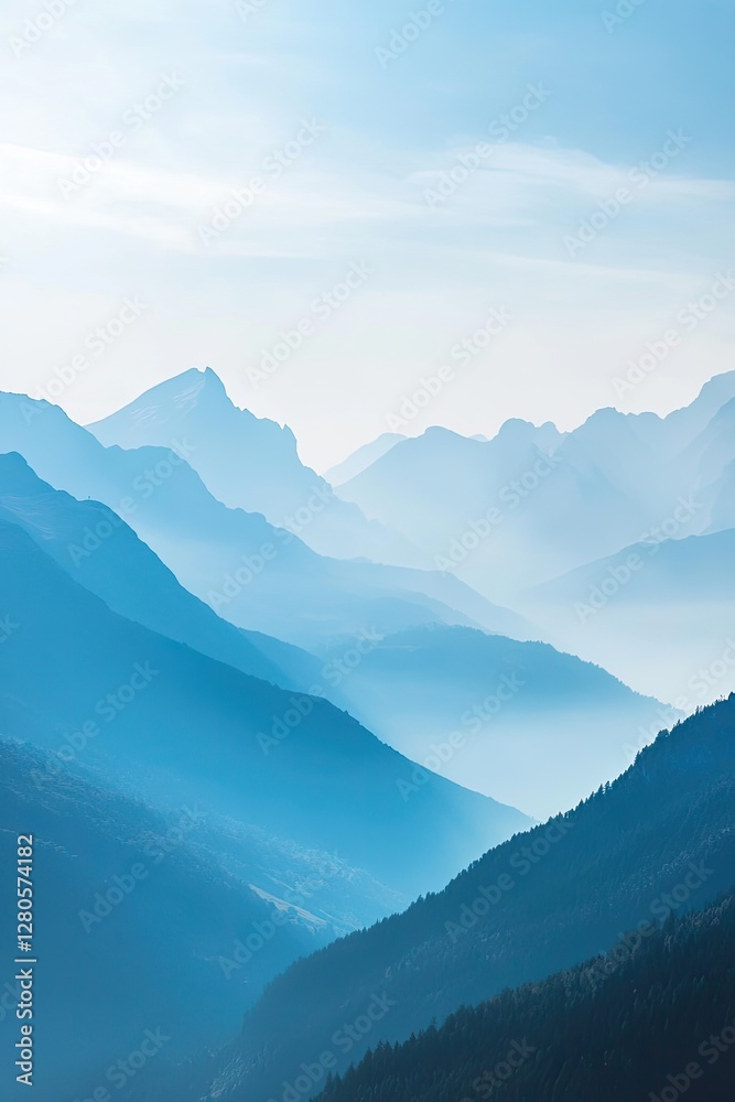 Misty Blue Mountain Range Landscape Misty Blue Mountain Range Landscape