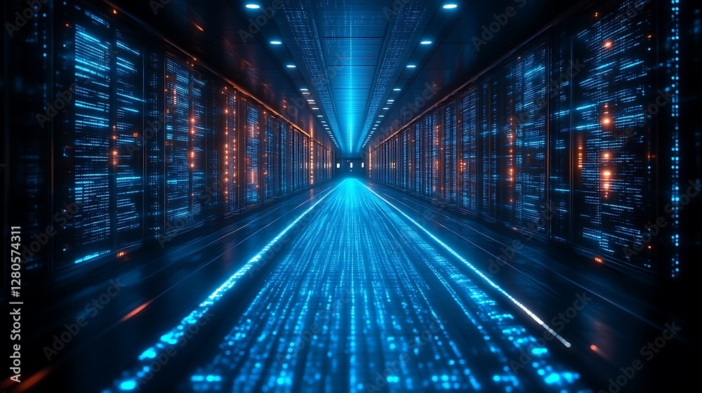 Data Center Corridor with Digital Stream Data Center Corridor with Digital Stream