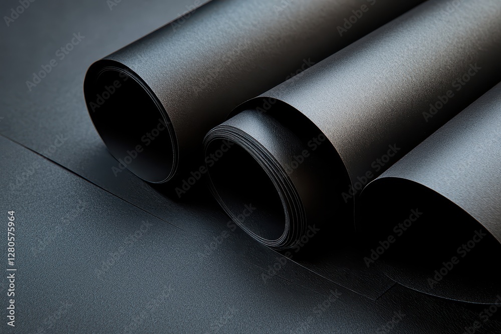 Fototapeta premium Rolled Black Paper Sheets for Artistic and Design Projects