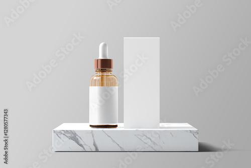 Dropper bottle with metal cap mockup isolated on white background. 3D rendering illustration