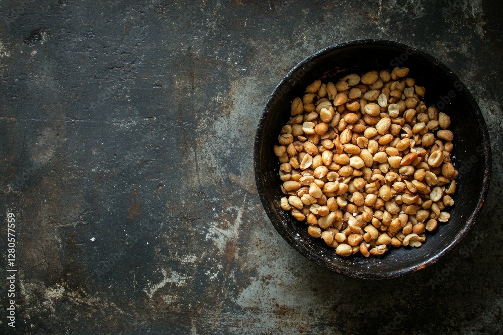Peanuts in black bowl on dark rustic background. AI image Peanuts in black bowl on dark rustic background. AI image