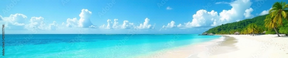 Cloudless sky, turquoise ocean, pristine beach, image, view Cloudless sky, turquoise ocean, pristine beach, image, view
