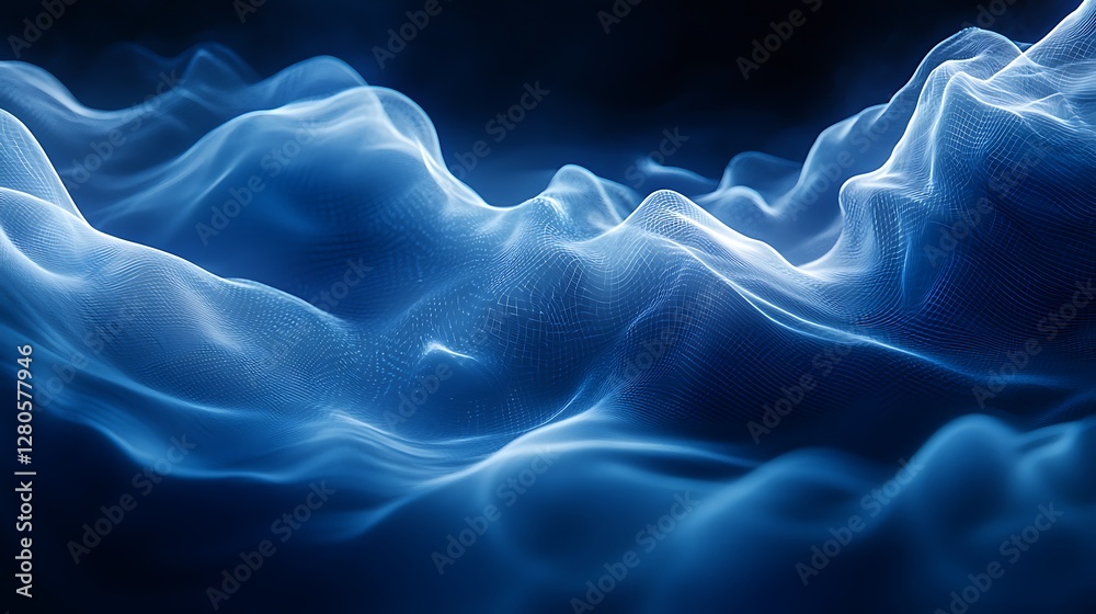 Obraz premium Abstract blue wavy digital landscape background