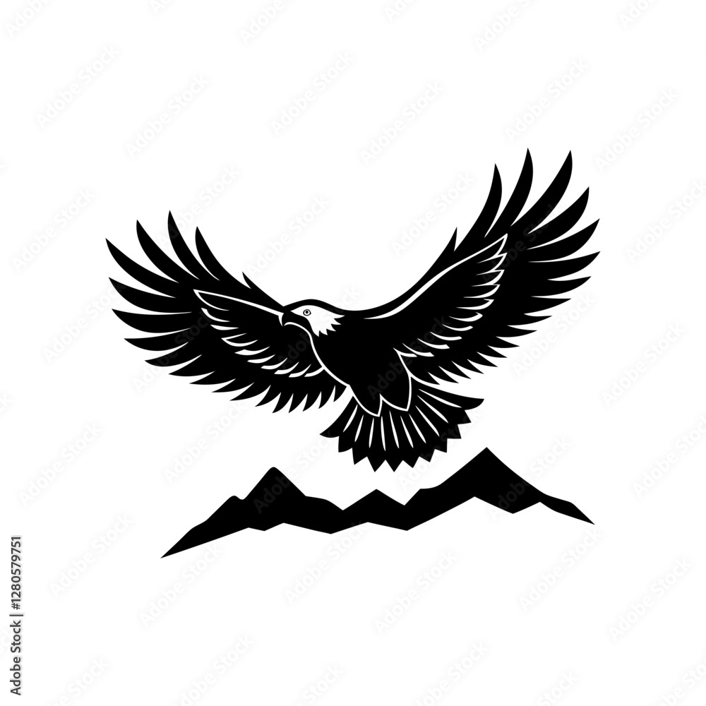 Fototapeta premium A majestic Eagle soaring over hills illustration