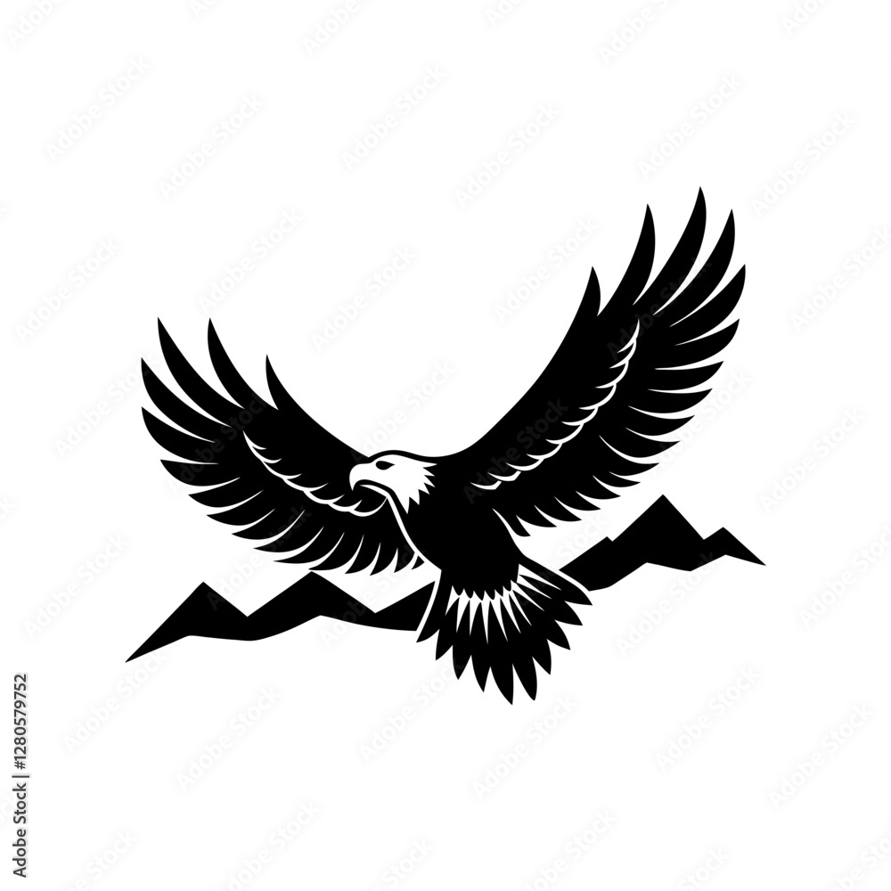 Fototapeta premium A majestic Eagle soaring over hills illustration