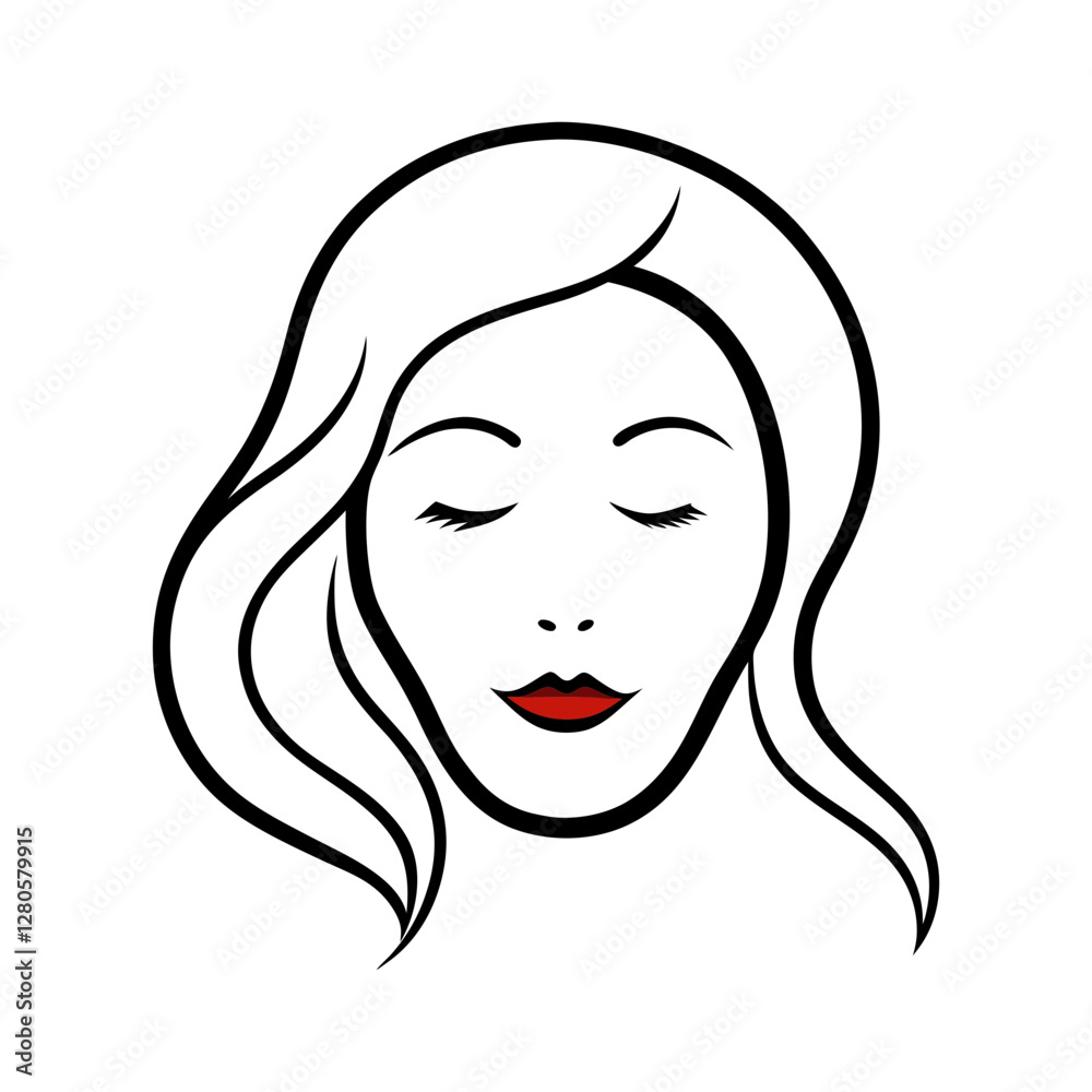 Abstract woman face with closed eye trace of lips illustration Abstract woman face with closed eye trace of lips illustration