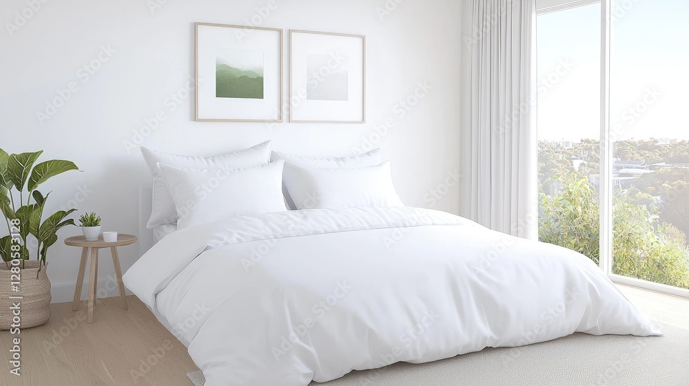 Fototapeta premium Modern bedroom mockup with minimalist decor