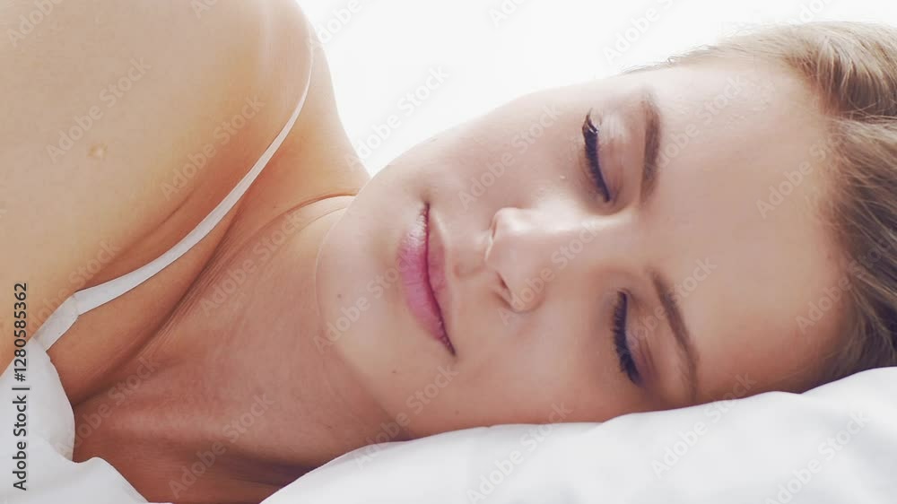 Peaceful, serene scene of a young woman sleeping comfortably in bed, with soft, natural lighting. Perfect for themes of relaxation, rest, and tranquility. Peaceful, serene scene of a young woman sleeping comfortably in bed, with soft, natural lighting. Perfect for themes of relaxation, rest, and tranquility.