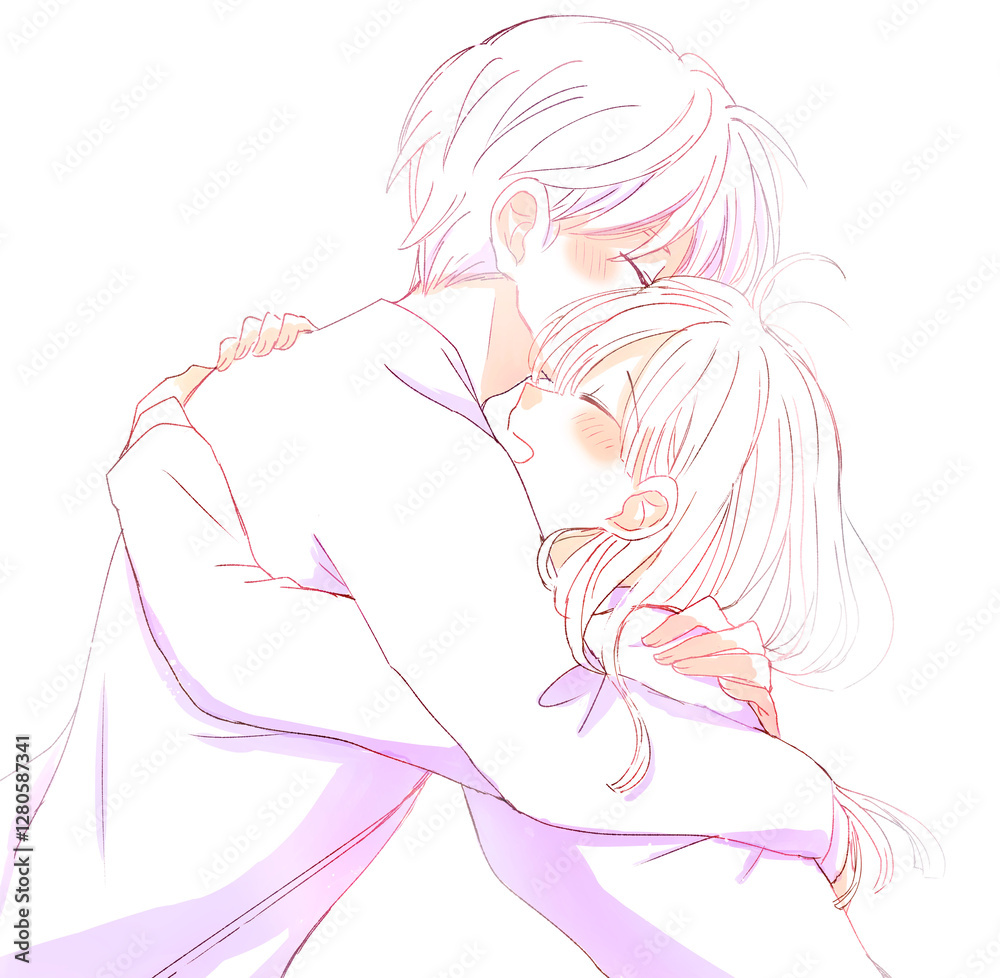 抱き合う男女　線画