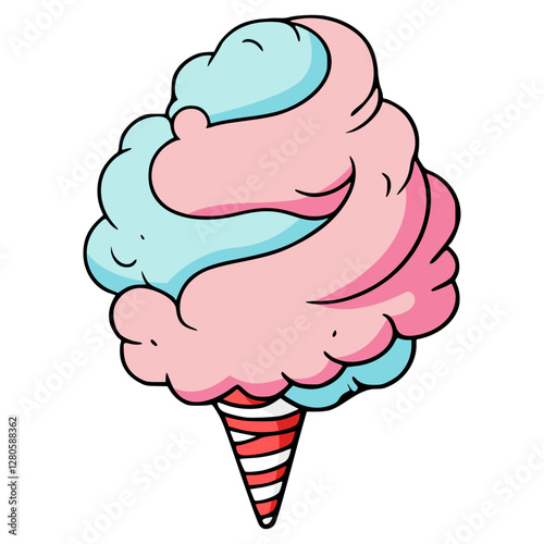 sweet cotton candy snack food sticker flat color vector illustration template design