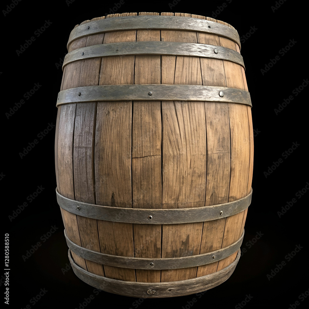 Fototapeta premium An old wooden barrel isolated on a transparent background.