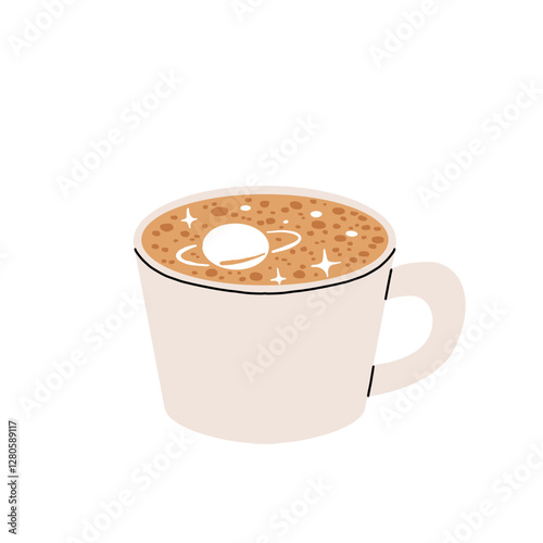 Set of cute Coffee Cups with Latte Art. Collection of coffee drinks with variety latte art heart, leaf, bear, cat, Flower. Cafe Bar or Coffee House Graphics. Vector Illustration