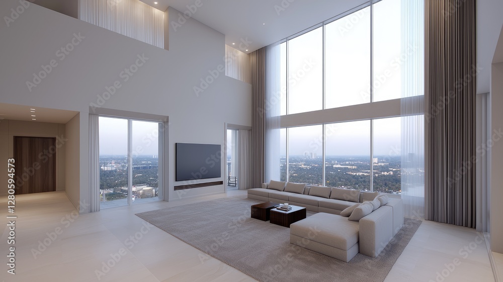 Obraz premium Modern Penthouse Living Room with City View (1)
