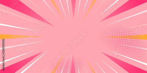 Halftone Pop Art Style Star Explosion Pattern Cartoon Background, Vintage Tone Light Effect Vector illustration wow banner with gradient design