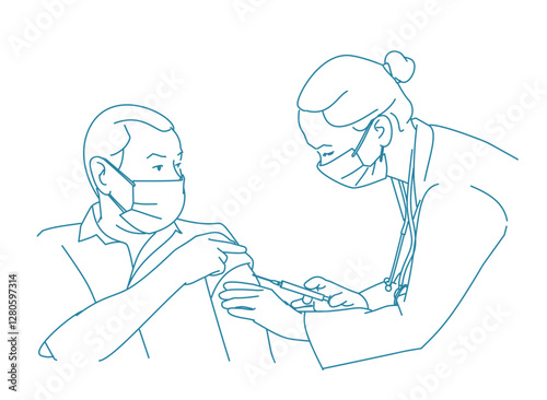 old man is getting vaccination from a female docto