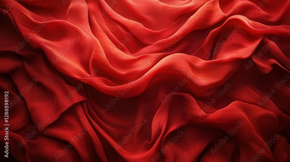 Obraz premium Red silk fabric drapes, studio shot, background blur, fashion design