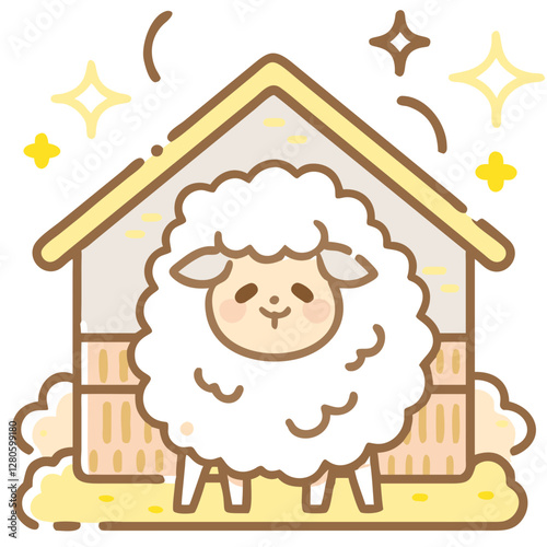 Pets on a farm Cute sheep standing in a barn in doodle style